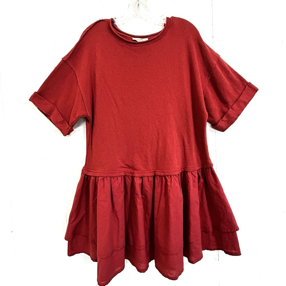 Chelsea & Violet Cinnamon Red Midi Peplum Dress Size S Oversize Texture Dress
